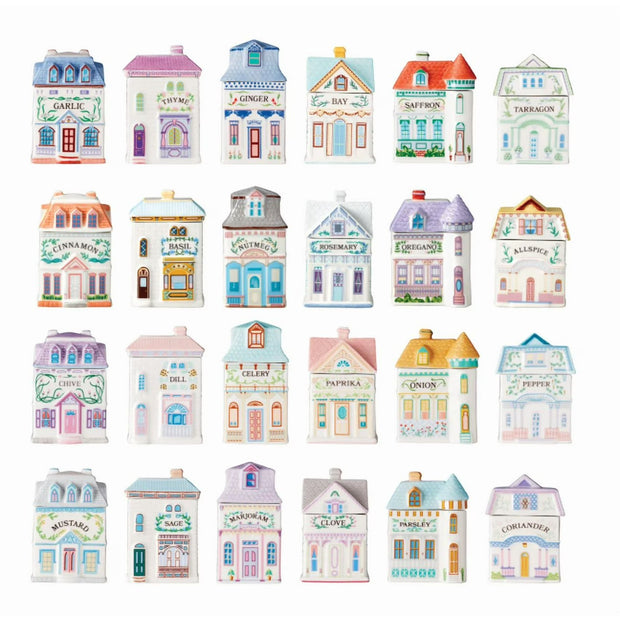 Lenox Spice Village 24-Piece Porcelain Spice Jar Set – Second Edition – Hand-Painted Collectible Jars with Airtight Lids – Vintage-Inspired Kitchen Decor – No Spices or Rack Included