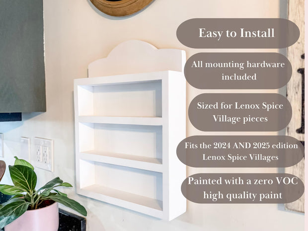 Lenox Spice Rack Shelf | White Handmade Solid Wood Lenox Spice Rack Shelf | for Lenox Village Spice Collectors.