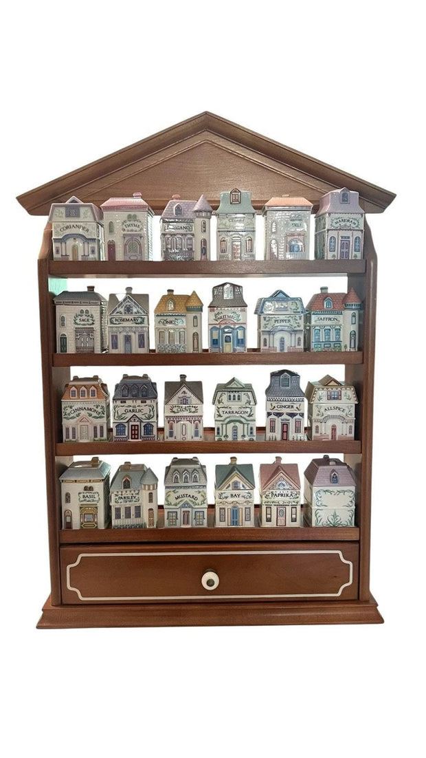 Vintage 1989 LENOX 24pc Spice Village Set Porcelain Houses/Wooden Rack RETIRED.