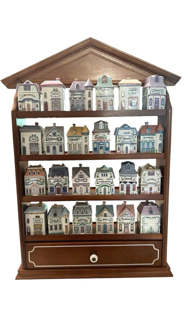 Vintage 1989 LENOX 24pc Spice Village Set Porcelain Houses/Wooden Rack RETIRED.